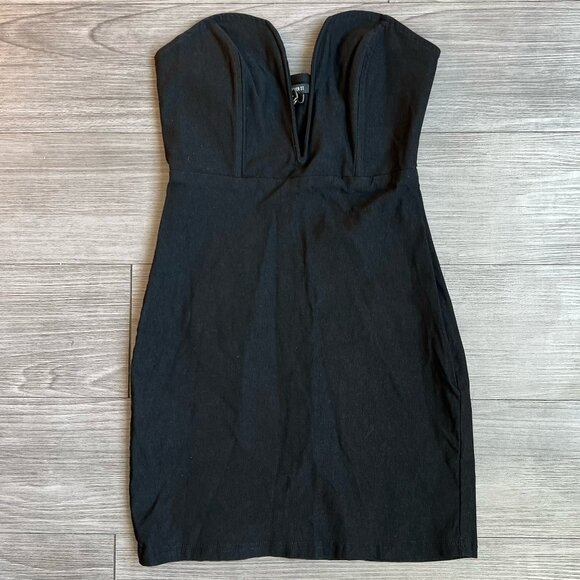 Forever 21 Black Bodycon V Neck Underwire Sculpted Bodice Mini Dress Size S - Picture 1 of 5